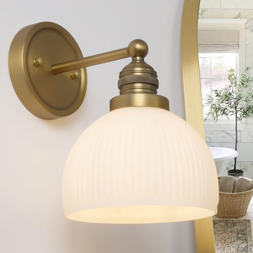Gold Wall Vintage Frosted Milk Glass Sconce Lighting