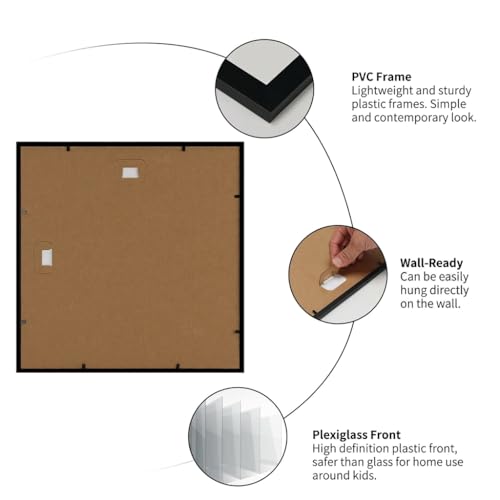 Image of Giftgarden 12x12 Picture Frame Black Set of 16, Matted to 8x8 Photo with Mat, Lightweight Square Gallery Frames for Wall Hanging Display