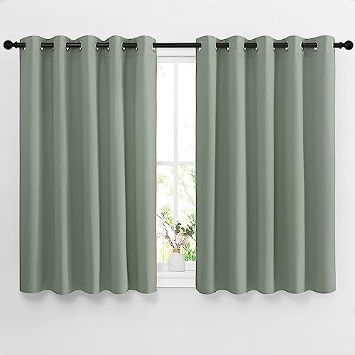 NICETOWN Blackout Curtains 54 inch Length for Bedroom - Grommet Thermal Insulated Solid Window Treatments Sound Reducing for Kids Room/Home Office, Sage Green, W66 x L54, Set of 2
