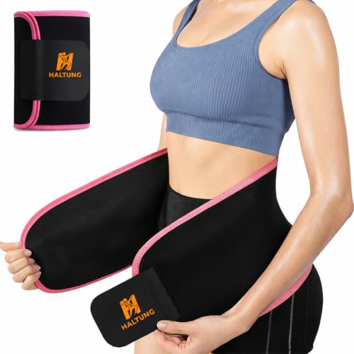 HALTUNG Sweat Slim Belt for Women & Men - Waist Trimmer, Slimming Body Shaper Belt, 2X Faster Stomach Reduction, Stubborn Belly Fat Trimmer, Enhanced Cardio Workout Performance.