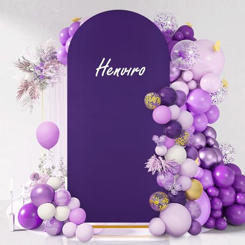 Image of SoarDream Arch Backdrop Cover Purple Spandex Fitted 5FT Wedding Arch Covers Balloon Round Top Chiara Arch Backdrop Fabric for Ceremony Wedding Birthday Party Stage Decoations