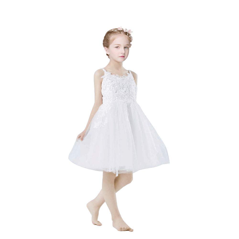 ABAO SISTERSpaghetti Straps Knee Length Lace Flower Girl First Communion Dress White Size 12