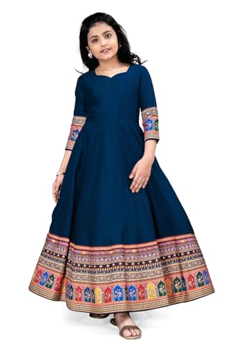 Image of Cotton Silk Long Anarkali Kurta for Girls
