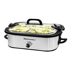 Elite Gourmet, Casseruola per cottura lenta MST-5240SS, coperchio con blocco, temperatura regolabile, mantenimento in caldo, adatta a forno e lavastoviglie, capacità 3,3 l, acciaio inox