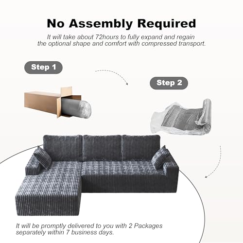 Image of Modular Sectional Sofa Couches L-Shape Couch 3 Seat Modular Sofa Memory Foam Sectional Couches for Living Room (Gray, 108 inch+Left Chaise)