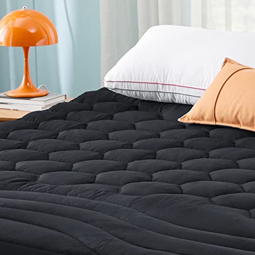 Bedsure Queen Size Mattress Pad - Soft Cooling Mattress Cover Padded, Quilted Fitted Mattress Protector With 8-21" Deep Pocket, Breathable Fluffy Pillow Top, Black, 60X80 Inches #TOP29