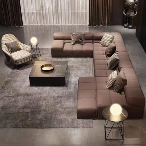 Ripple Furniture Italian Designer Modular Sofa Minimalist Chocolate Tofu Block Fabric Sectional for Modern Living Room Comfort & Style(Brown)
