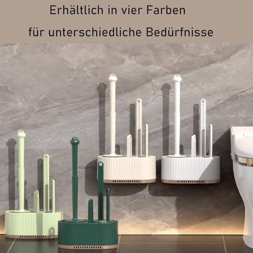 Image of 4 In 1 Toilet Cleaning Brush And Holder Set For Bathroom, Soft Silicone Bristle Toilet Brush, Removable Water Drawer, Ergonomic Long-Handled Toilet Brush (4 In 1 Brush), White