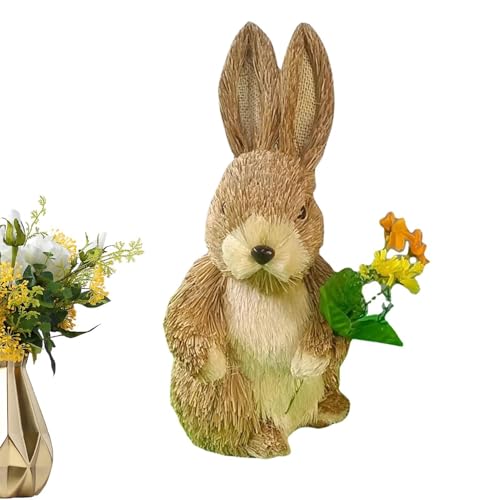 Conejito De Pie De Paja - Figuras De Conejo De Pascua De Pie, Conejito De Pascua De Pie Portátil | Decoración De Conejito De Pascua Estilo Granja, Conejito De Pascua Rústica De Paja, Decoración