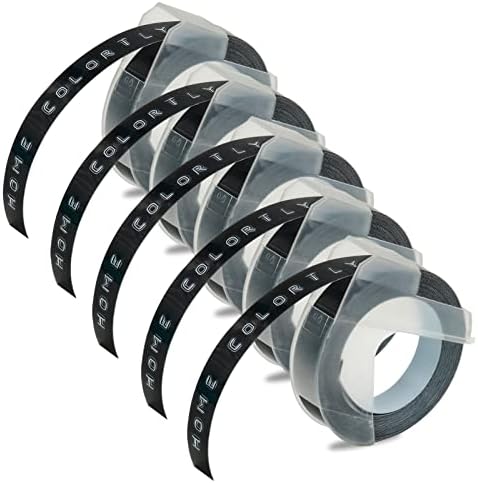 5 x Embossing Label Maker Tape Compatible with DYMO Omega Label Tape 9mm x 3m Black Self-Adhesive 3D Embossing Label Tape Work with Dymo Omega Junior Embossing Label Makers
