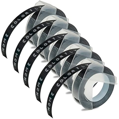5 x Embossing Label Maker Tape Compatible with DYMO Omega Label Tape 9mm x 3m Black Self-Adhesive 3D Embossing Label Tape Work with Dymo Omega Junior Embossing Label Makers Cover