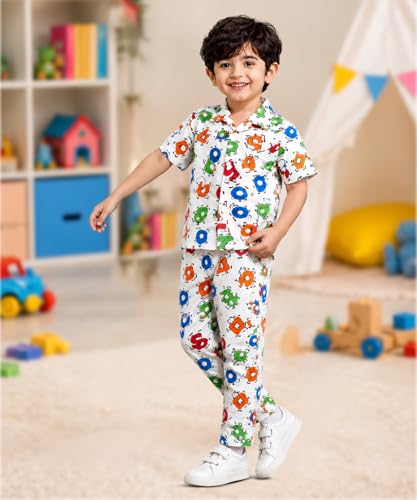 Image of 3BROS Unisex Pure Cotton Short Sleeve Kids Night Dress for Boys & Girls Nightwear /Sleepsuit /Sleepwear /Loungewear Night Suit for Boys and Girls Top and Pyjama Combo Set