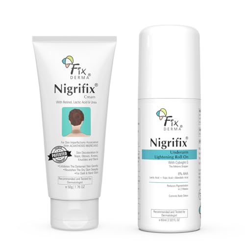 Fixderma Nigrifix Underarm Cream for Dark Patches + Underarm Roll on with 6% AHA, Lactic Acid & 1% Mandelic Acid & Kojic Acid Combo | Darkness remover on Neck, Ankles, Knuckles, Thighs & Elbows - 110g