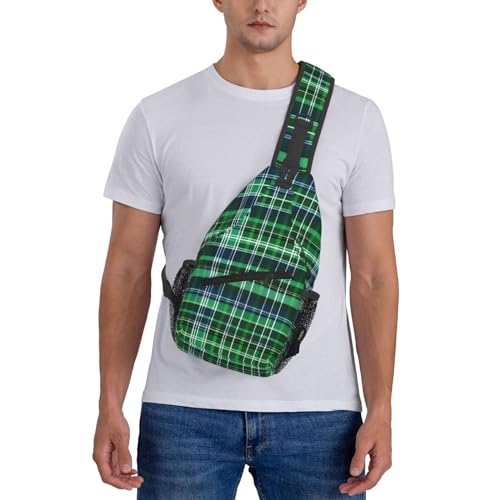 Bolso bandolera con estampado tartán azul y verde miniatura 7