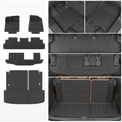 Thinzyou Floor Mats Compatible with 2022-2025 2026 Nissan Pathfinder 7&8 Seats Cargo Mat Cargo Liner TPE Back Seat Cover Protector 2024 Pathfinder Accessories (Trunk Mat with Backrest Mat+Floor Mats)