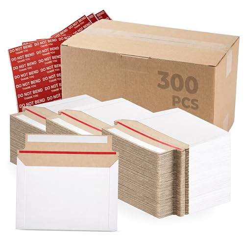 Pack of 300, Rigid Mailers 6.5x4.5 Self Seal Photo Mailers 6.5x4.5, Stay Flat White Cardboard Shipping, Standard Envelope Trading Cards And White Photography Mailer for CD, Photos, Document