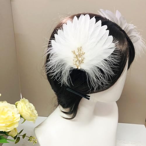 Pinzas para el cabello con plumas blancas y diseño perla miniatura 5