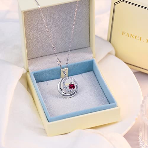 FANCIME Ruby Necklace 925 Sterling Silver July Birthstone Moon Star Pendant Red Created Gemstone Fine Jewelry Birthday Anniversary Mothers Day Gifts for Women Mom Daughter, Adjustable Chain 16"+2" by FANCIME - Used condition - Image 5