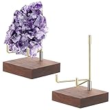 Hipiwe 2Pcs Wooden Base Display Stand Adjustable Metal Arms Display Stand Easel Decorative Plates Display Easel Holder for Crystal Fossil Slice Coral Geodes Rock Mineral Agate,Medium