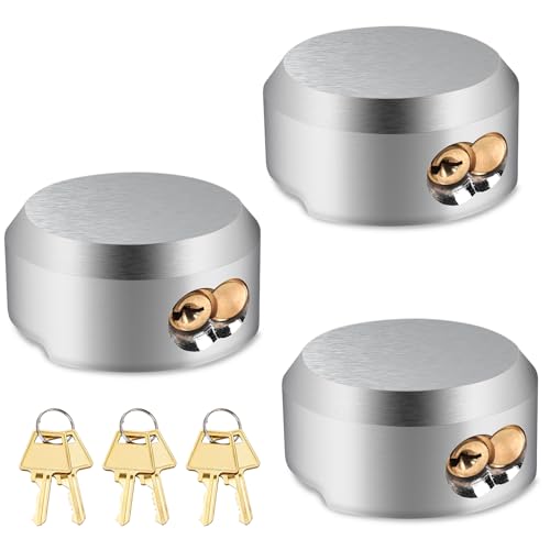 3 BUZZLETT 3 Pack of Heavy Duty Hidden Shackle Padlocks with Keyed Alike, Puck Locks, Puck Lock, Outdoor Padlock for Trailer Door Lock, Moving Trucks & Vans (2-7/8 Inch), ‎Silver
