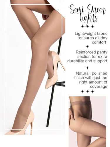 Image of Charm and Attitude Sheer Tights for Women | See Through Pantyhose Stockings | Elegant Nylons - Natural, S