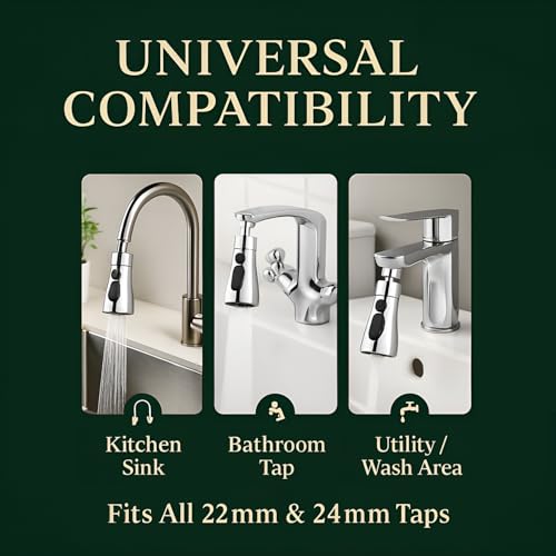 Image of DALUCI Kitchen Tap Extender for Sink 360 Rotating Tap Extension Flexible Faucet Extender with 3 Mode Spray Head Splash Proof Water Tap Extension for Kitchen Sink Fits 22mm 24mm Taps (Chrome)
