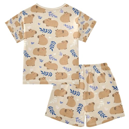 senya Cute Capybara Grass B Summer Pajamas Set Short Cotton Sleepwear 2 Piece2