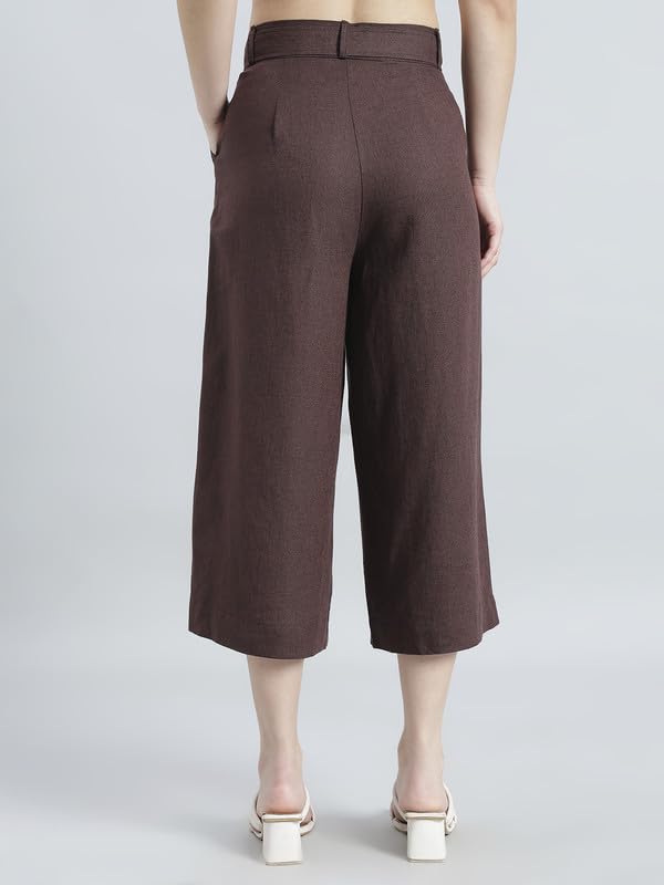 Image of GO COLORS Solid Linen Culottes for Women | High Rise, Side Pockets, Front tie-up