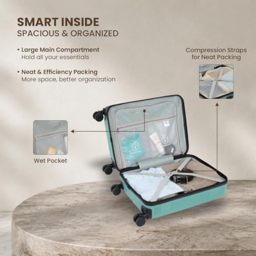 Image of SWISS MILITARY Pascal Hard 55cm Lightweight PC Small Cabin Travel Luggage Trolley Bag, Anti-Theft Zippers & 3-Dial Lock, 360 Wheels, Wet Pocket & Aluminium Trolley Handle Suitcase Capacity 51L-Green