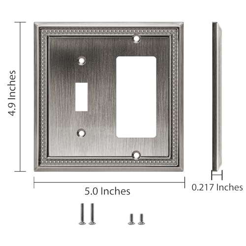 Image of Henne Bery Sunken Pearls Heavy Duty Decorative Wall Plate Switch Plate Outlet Cover (Toggle /Decorator, Heirloom Silver)