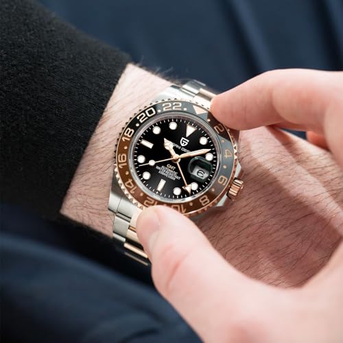 Pagani Design Mechanical GMT Stainless Steel Waterproof Wrist Watch with Sapphire Glass for Men, Stainless Steel Ceramic Watches for Men, Fünf Perlen Schwarz Und Blau