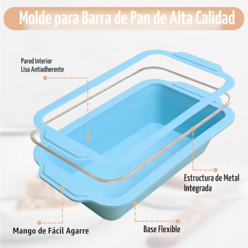 Miniatura 2 de Toeusog Molde Para Pan De Silicona De 2 Piezas: Molde Rectangular Con Marco Metálico De 29,6x15,5x6,6cm - Molde Rectangular Antiadherente Para Hornear Pan Para Tostadas Verde Menta Y Beige