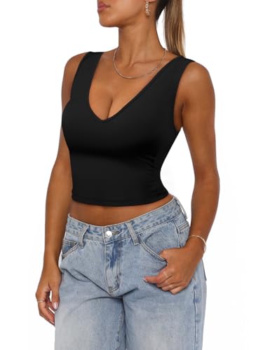 BEINF Débardeur Femme Crop Top Sexy V Encodage sans Couture