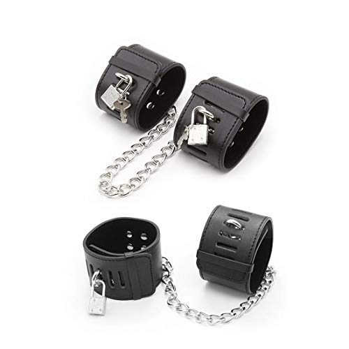 Rapidly Handschellen Fußfesseln Leder mit Schlüssel und Schloss Hand- und Fußfesseln Einstellbar Bondage Sets BDSM Sexspielzeug Fesselset (Hand+Fuß)