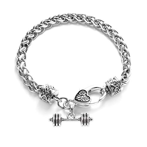 Inspired Silver - Petite Dumbbell Bar Braided Bracelet For Women - Silver Customized Charm Bracelet With Cubic Zirconia Jewelry #TOP11