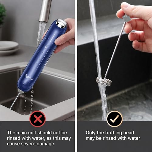Image of InstaWhisk Milk Frother with Variable Speed, Rechargeable Coffee Frother Wand with Detachable Double Whisk, Handheld Electric Stirrer for Latte, Cappuccino, Matcha, Almond Milk, Protein, Navy Blue