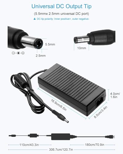 ALITOVE 12V Power Supply DC 12 Volt 12 Amp 144W Power Adapter 100-240V AC to DC Adapter 110V to 12V Converter 12A 10A Low Voltage Transformer with 5.5mm x 2.5 2.1mm Plug for LED Light 3D Printer - Thumbnail 2
