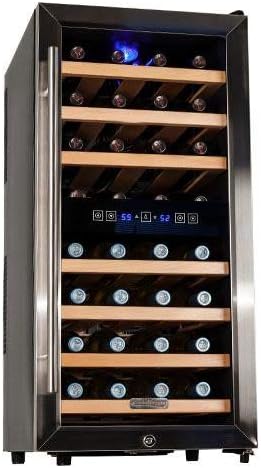 Koldfront 32 Bottle Free Standing Dual Zone Wine Cooler - Black and Stainless Steel