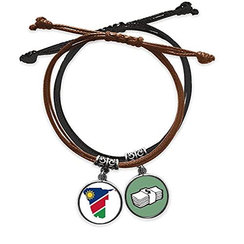 Pulsera mapa de Namibia África cuerda mano cadena cuero amuleto grabado ajustable unisex