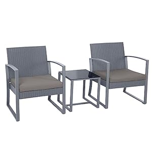 SVITA Lois L Polyrotan zitgroep, tuinmeubelen, metalen set, balkonmeubel, tafel, stoel, (grijs/grijs)