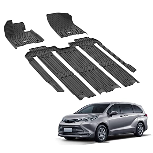 3W Floor Mats Compatible for Toyota Sienna (2021-2023) 7 Seat 1st, 2nd and 3rd Row TPE All Weather Custom Fit Floor Car Liners Black (Only for 7 Seat)