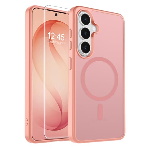 Image of SUPFINE Magnetic for Samsung Galaxy S26 Case with Screen Protector, (Built-in Magnets) (Military Grade Drop Protection) Slim Translucent Shockproof Phone Case,Light Pink