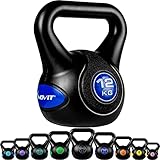 Movit Kettlebell STYLISH, Kugelhantel mit bodenschonender Kunststoffummantelung, 8 kg schwarz/orange, schadstoffgeprüft, Schwunghantel Kugelgewicht