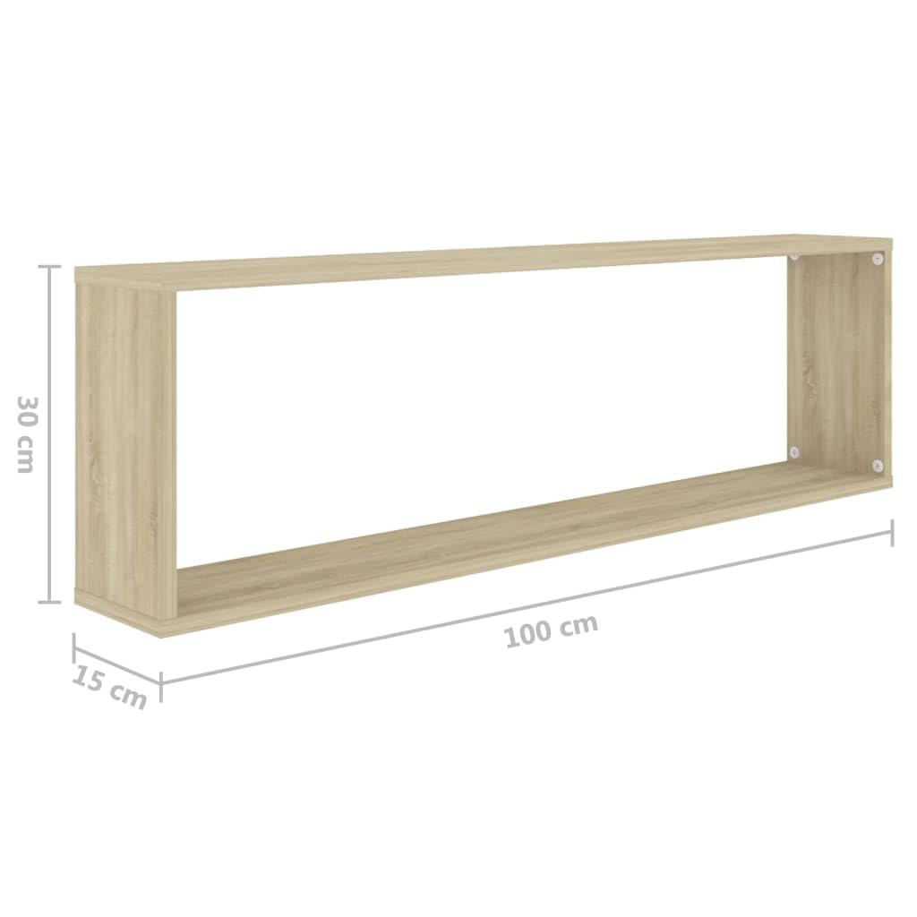 Regały w kształcie kostki, 2 szt. dąb sonoma 100 x 15 x 30 cm, materiał drewnopochodny, nowoczesny zestaw regałów ściennych, półki wiszące na książki, płyty CD, dekoracja, uniwersalny montaż