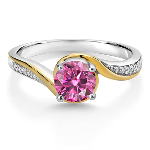 Gem Stone King 925 Sterling Silver and 10K Yellow Gold Customized and Personalized 6MM Round Gemstone Birthstone and White Lab Grown Diamond Name Engraved Engagement Ring For Women3