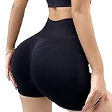 TOFSA Sport-Shorts für Damen, hoch taillierte, Nahtlose Booty-Shorts, Scrunch-Kolben-Hebe-Yogahose, Laufradhose (Schwarz/S)