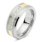 100S JEWELRY Mens Tungsten Ring Cz Inlay Gold Plated Titanium Color Wedding Band Beveled Edge Size 6-16 (16)