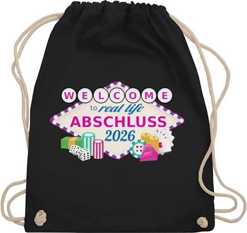 Shirtracer Abitur Abi & Abschluss 2022 Geschenke - Abschluss 2022 - Welcome to real life - Unisize - Schwarz - turnbeutel abschluss - WM110 - Turnbeutel und Stoffbeutel aus Baumwolle