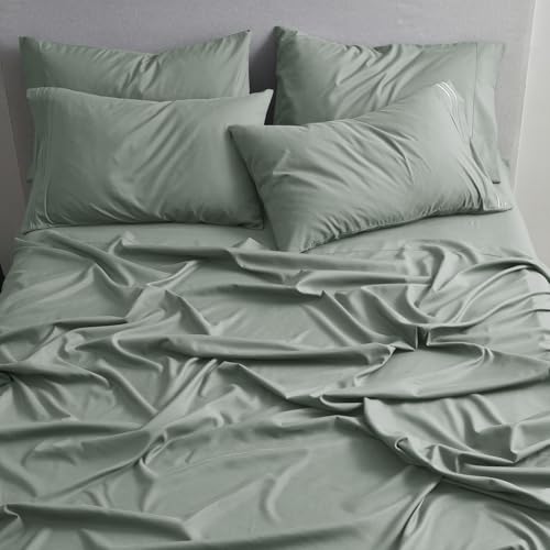 Clara Clark RV Short Queen Sheets - Hotel Luxury 6 Piece Bed Sheets for Short Queen Size Bed - Soft Bedding Sheets & Pillowcases, Fits Low Mattress up to 10 inch deep. Short Queen, New Sage Green by Clara Clark - Used condition - Image 6
