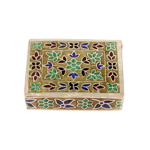 925 Sterling Silver Handmade Meenakari Work Floral Design Trinket Box Container Sindoor Box Brides Jewellery Gift For Her